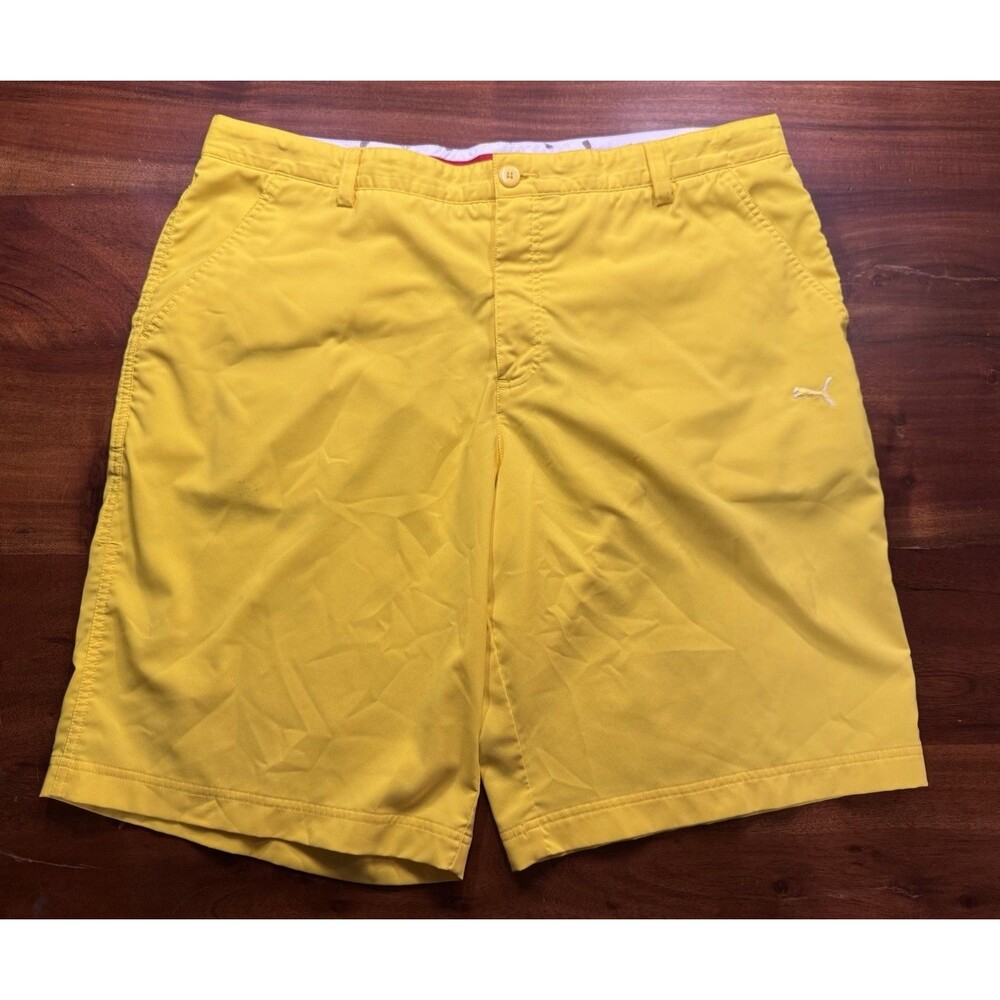 PUMA Sportlifestyle Golf Mens Yellow Performance Preppy Shorts 12” Stretch